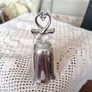 Silver Swans  Wedding Bell with Crystal Heart
